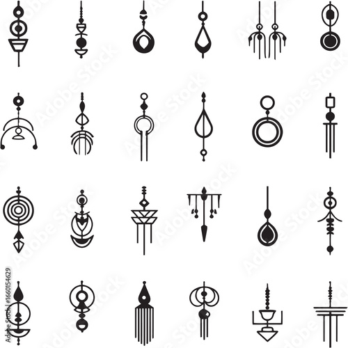 Dangle Earrings black Line Editable Icons set