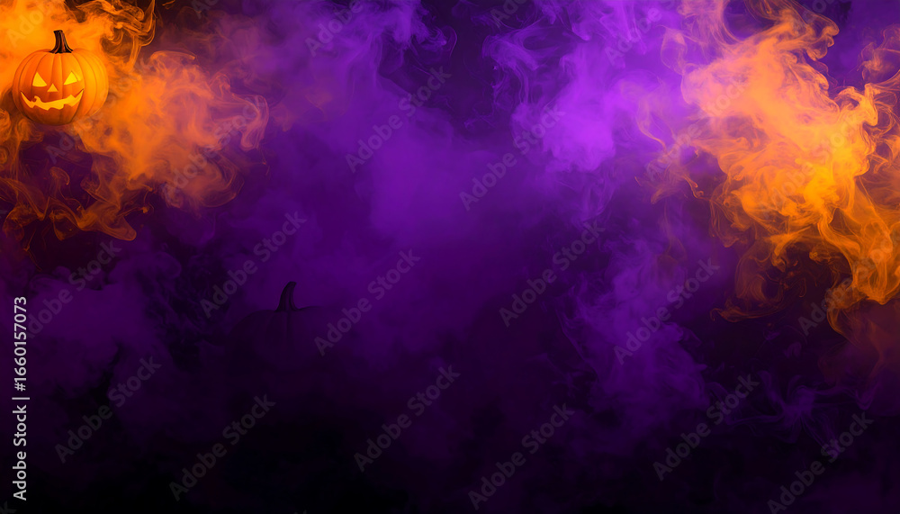 Fototapeta premium Eerie Halloween Ambiance Pumpkin in Smoky Purple and Orange Hues