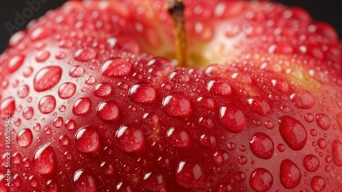 Wallpaper Mural Closeup of a red apple covered in glistening water droplets showcasing its stem against a dark background Torontodigital.ca