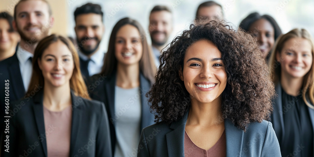 Obraz premium Diverse group of professionals smiling together at office Generative AI