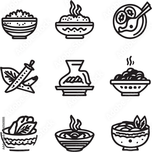 Chili Con Carne Black Line Editable Icons set