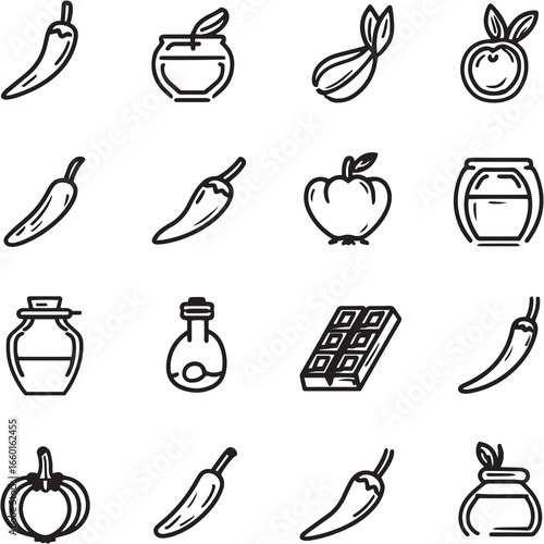 Chili Con Carne Black Line Editable Icons set