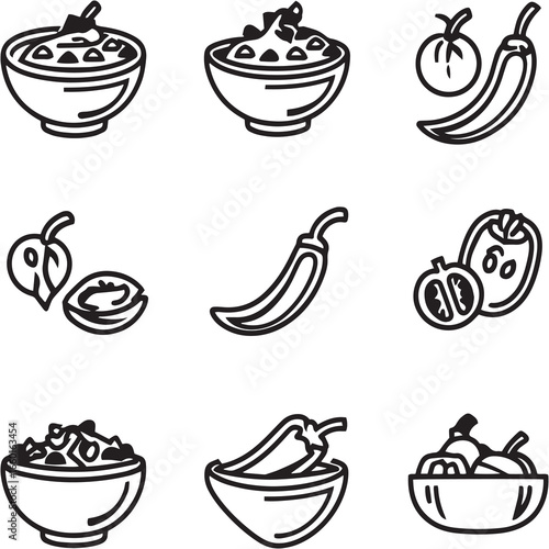Chili Con Carne Black Line Editable Icons set