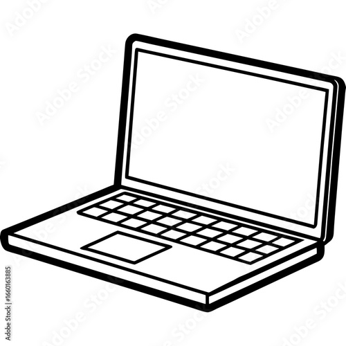 Simple outline drawing of an open laptop computer