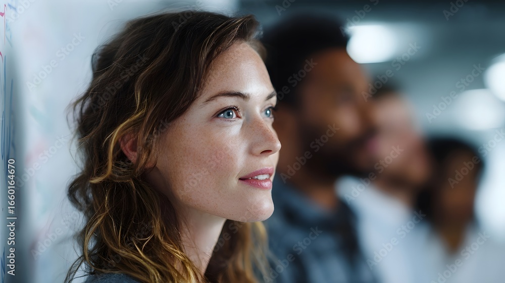 Fototapeta premium Young professional woman brainstorming in modern office