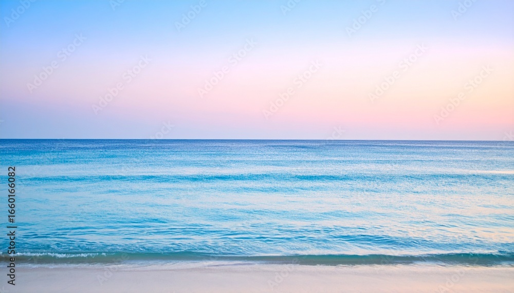 Obraz premium Tranquil Coastal Scene: Pastel Sky and Turquoise Ocean at Sunset.