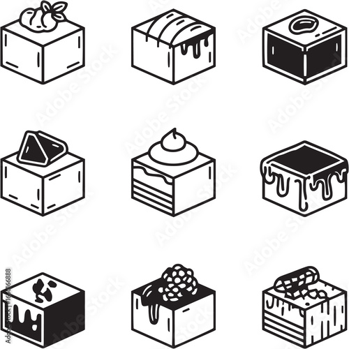 Chocolate Fudge Black Line Editable Icons set