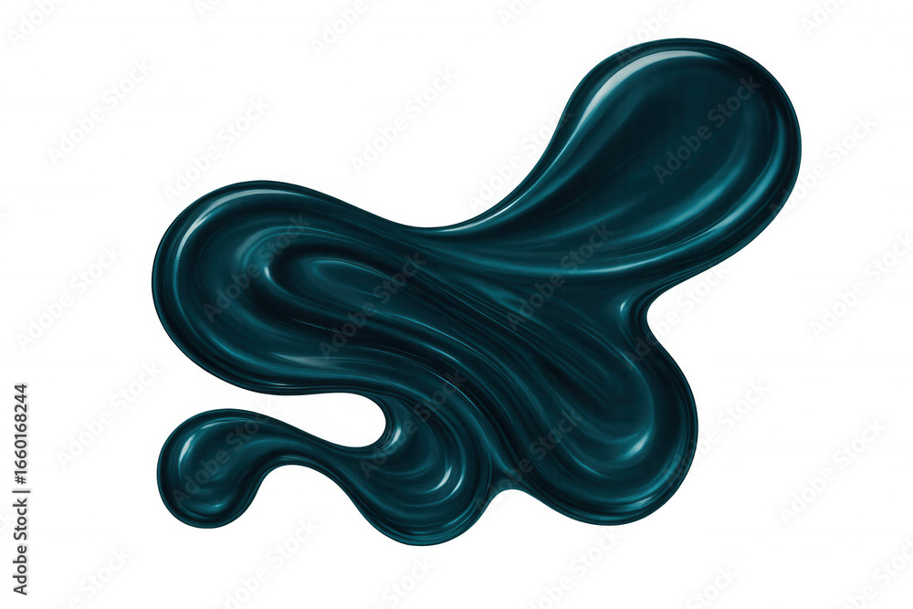 Fototapeta premium Turquoise nail polish spilling and forming abstract shapes on a transparent background, perfect for beauty and cosmetics projects