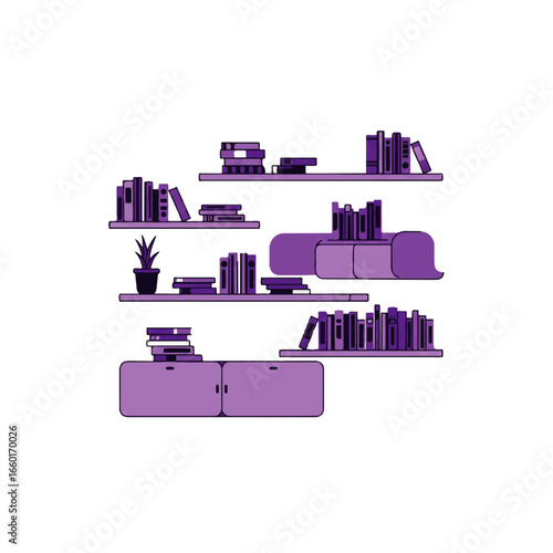 Modern minimalist bookshelf design showcasing curated book collection and decorative elements in a clean layout.