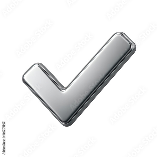 Shiny metallic check mark symbol isolated on a transparent background for approval or success isolated on transparent background