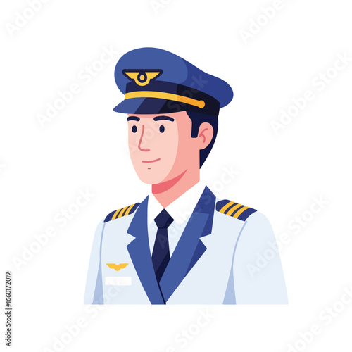 Illustration of a pilot wearing full attributes. Flat design for a pilot avatar. A male pilot. Flat character design. design 3
