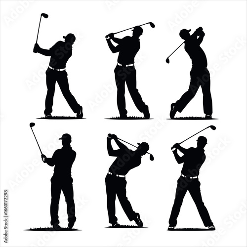Vector art of collection of golf swing silhouettes