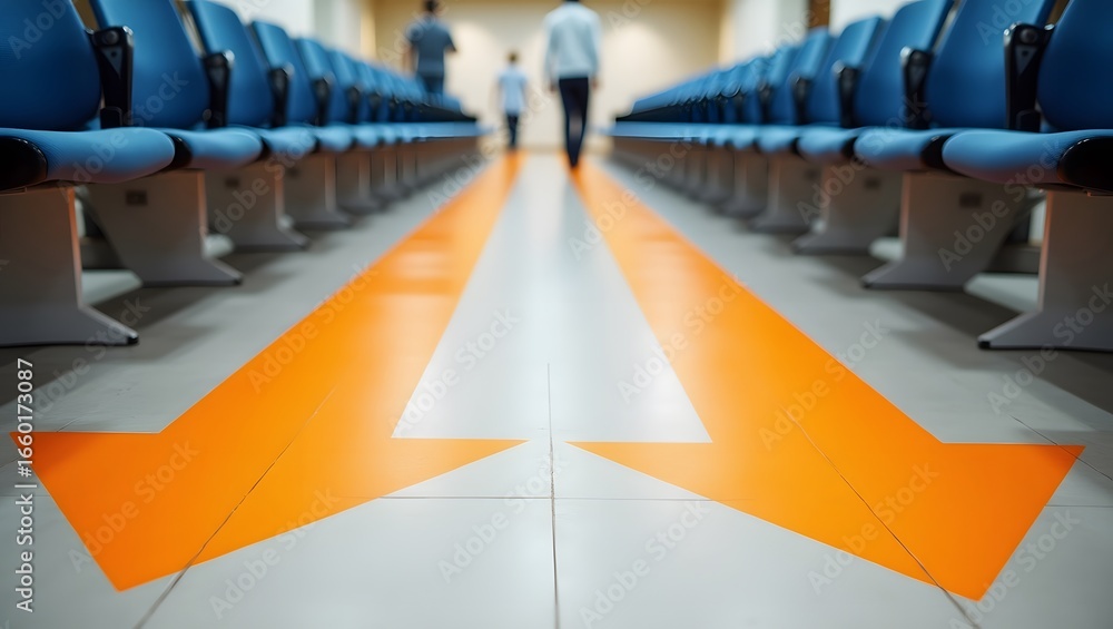 Fototapeta premium Directional Arrows Guiding People Through Rows of Seats