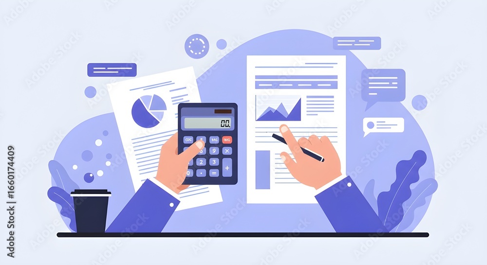 Financial Analyst Using Calculator And Spreadsheets To Balance Accounts In Modern Office, Accounting Accuracy, Corporate Finance, Investment Planning, And Professional Business Analysis Financial Analyst Using Calculator And Spreadsheets To Balance Accounts In Modern Office, Accounting Accuracy, Corporate Finance, Investment Planning, And Professional Business Analysis