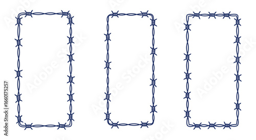 Barbed wire border frames isolated on white background for design and decoration