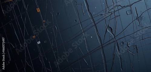 Deep black metal surface, heavily scratched and worn,  steel,  dark metal