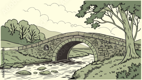 old stone bridge over a quiet river