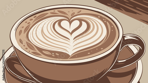close up of latte with heart shaped foam