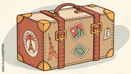 vintage suitcase with travel sticker