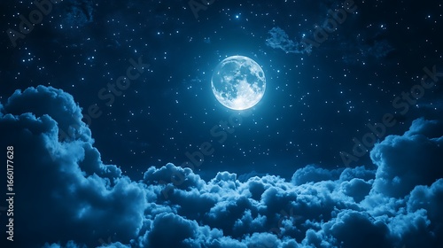 Mystical moonlit clouds under a starry night sky