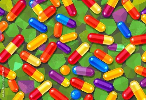 Geometric capsule pattern, vibrant colors, abstract design, stylish, clean
