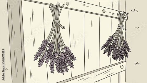 dried lavender hanging on a rustic wall