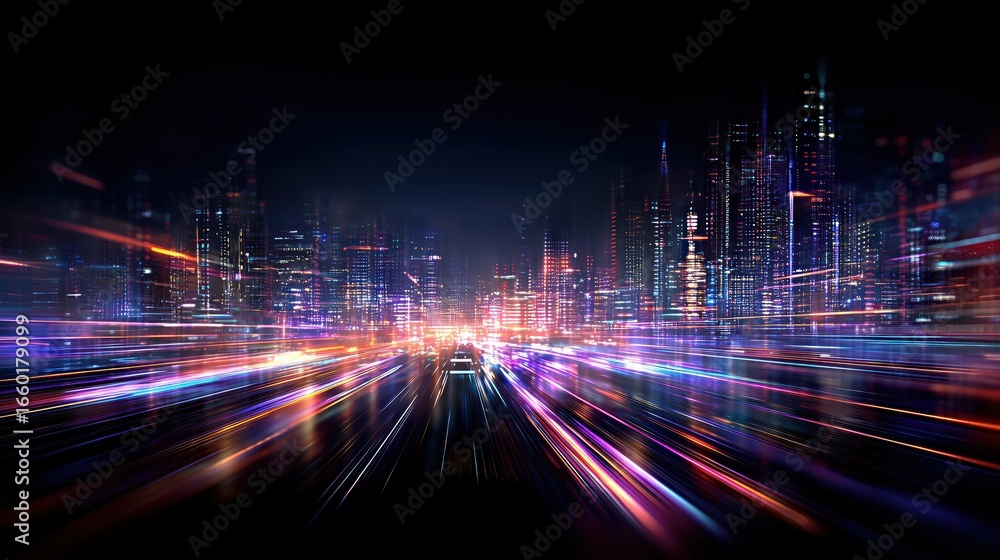 Fototapeta premium Neon Lights Cityscape with Dynamic Light Trails at Night