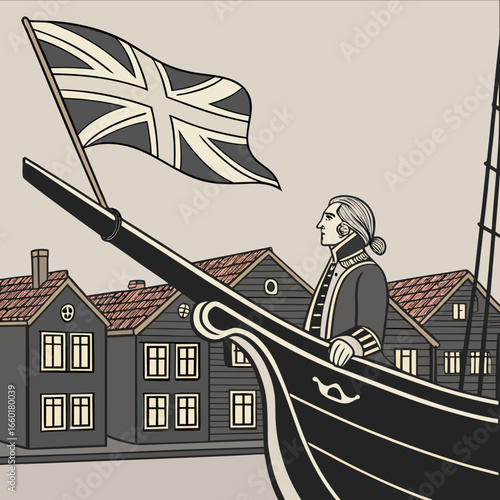 Black wooden ship bowsprit with a fig illustration