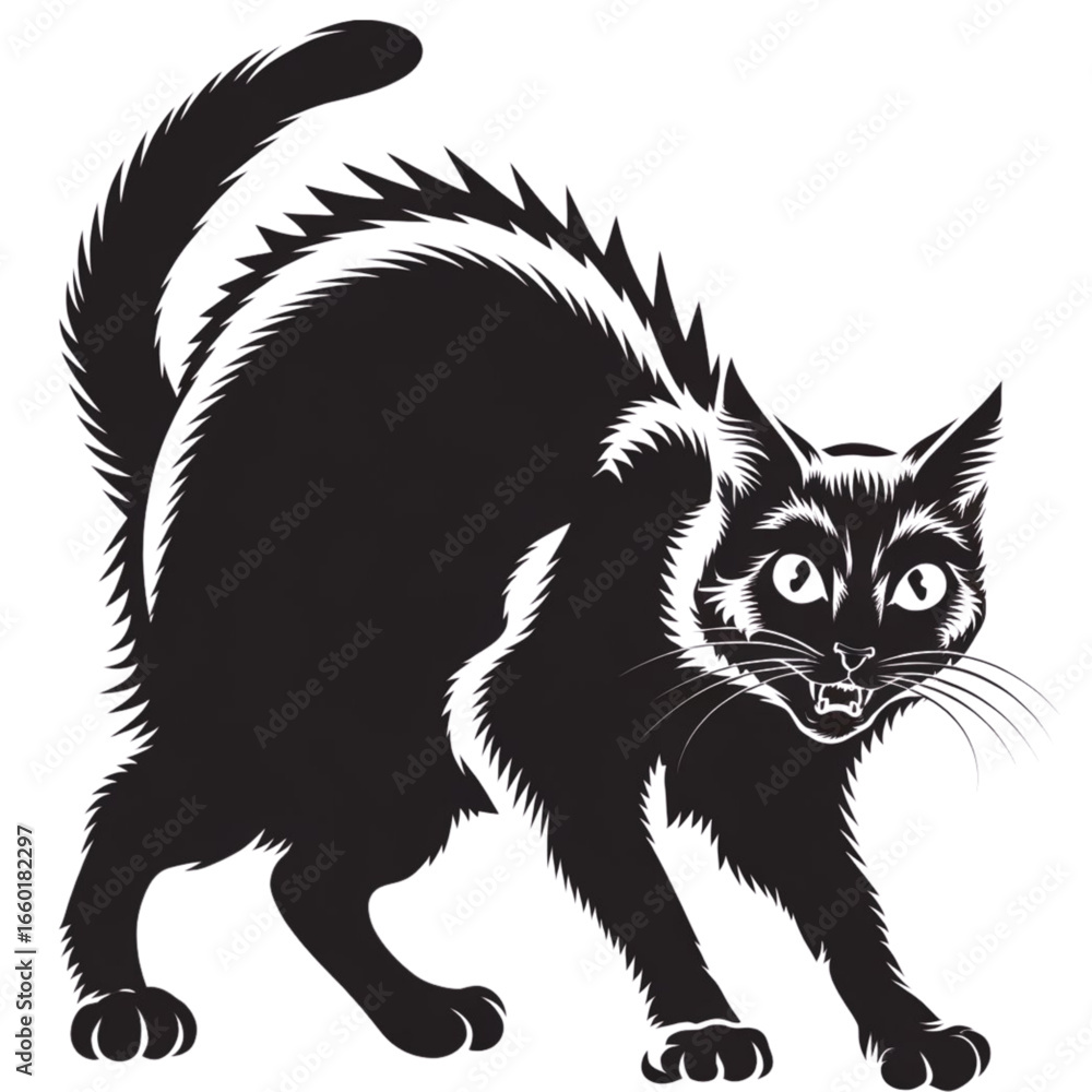 Obraz premium Aggressive Black Cat Silhouette Halloween Illustration