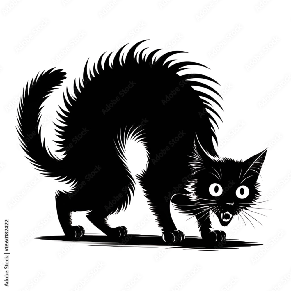 Obraz premium Aggressive Black Cat Silhouette Halloween Illustration
