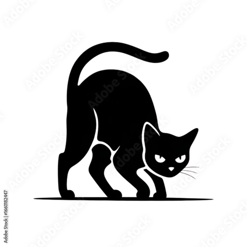 Silhouette of a Black Cat Crouching and Stalking