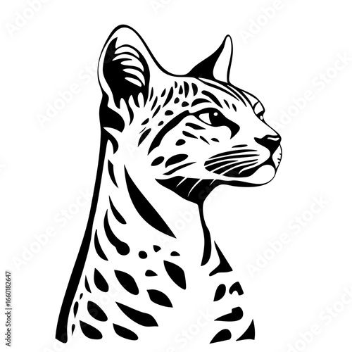 Majestic black vector illustration of a cat with intricate detailing showcasing its elegant profile and distinctive features