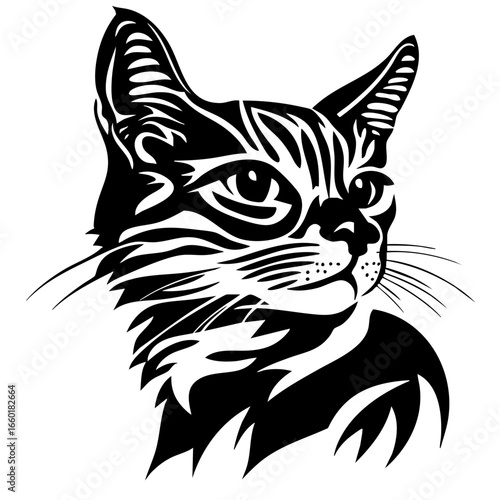 Elegant black vector illustration of a cat in profile showcasing intricate details and graceful features