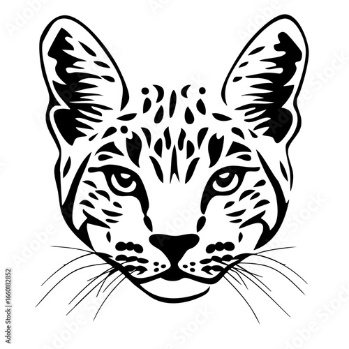 Detailed black vector illustration of a snow leopard head featuring intricate patterns and striking features, ideal for artistic projects and designs