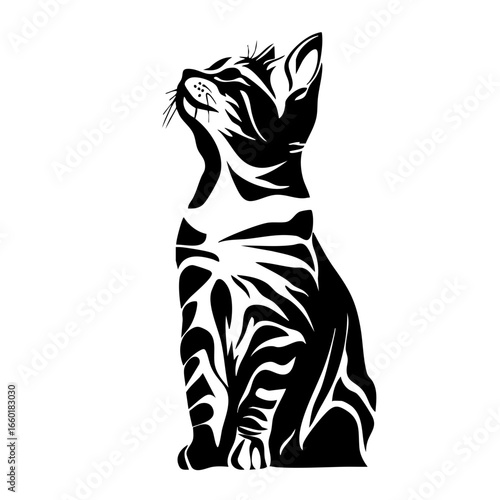 Elegant black vector design of a sitting cat showcasing intricate lines and patterns