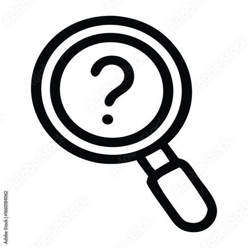 Magnifying glass with a question mark suitable for concepts related to research, investigation, curiosity, problemsolving, and searching for answers.