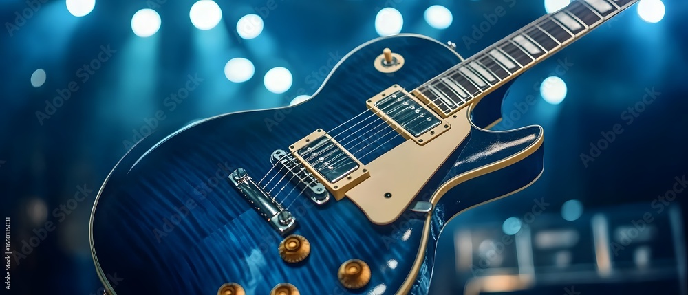 Obraz premium A classic blue electric guitar, perfect for music promotions.