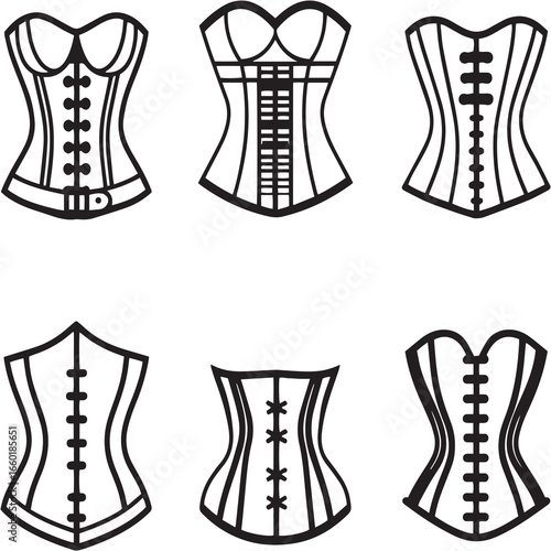 Corset Belt black Line Editable Icons set