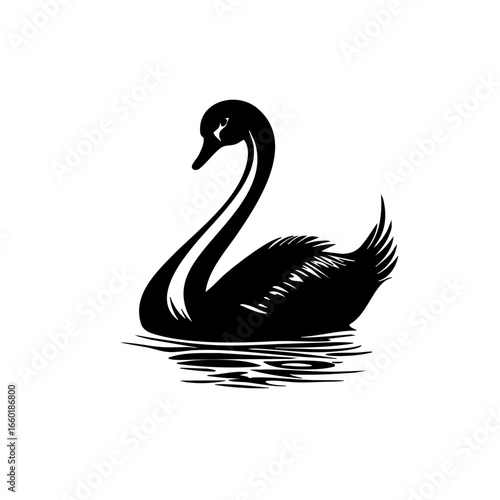 Elegant black vector swan gliding gracefully on water surface in serene natural setting during tranquil afternoon