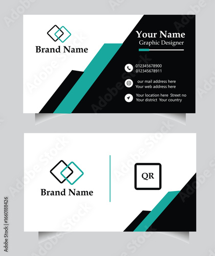 Modern business card design with teal and black accents