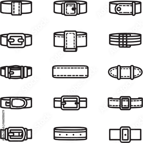 Couture Belt black Line Editable Icons set
