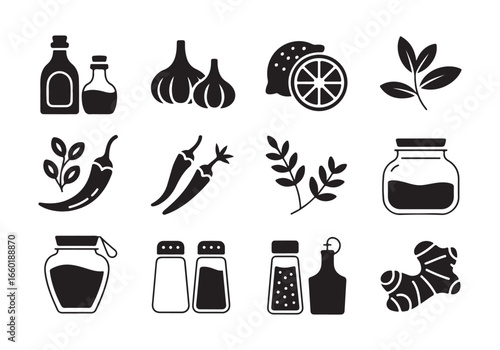 Collection of black and white food ingredient icons