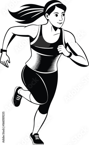 female marathon  running vector in black
