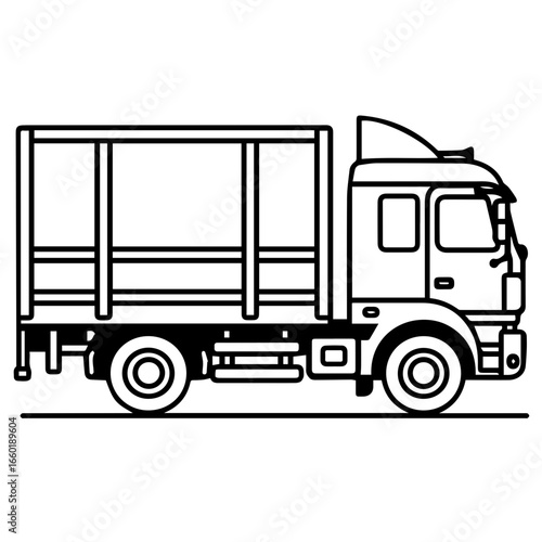 Side view of a detailed black vector illustration of a cargo truck designed for cargo transportation on various routes