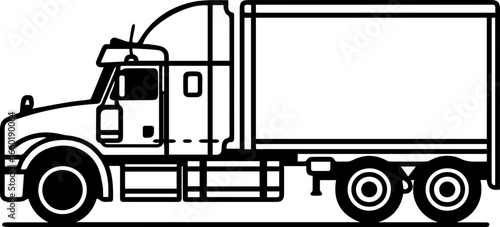 Side view of a black delivery truck showcasing its cab, chassis, and cargo area designed for transporting goods and freight