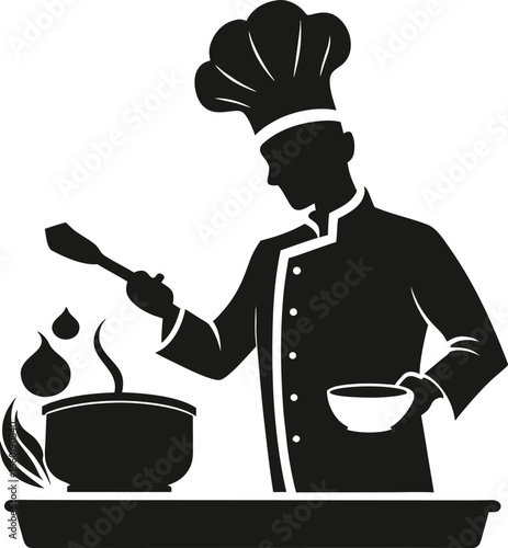 Chef cooking silhouette on white background
