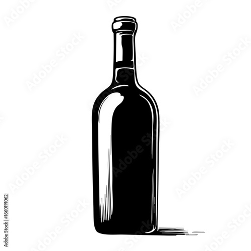 Classic black vector image of a wine bottle showcasing elegant curves and distinct silhouette for design and illustration purposes