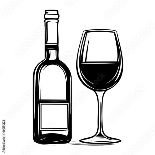 Elegant wine bottle and glass showcasing a rich dark beverage perfect for any occasion or celebration