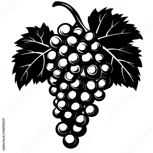 Grapes illustration with detailed leaves showcasing natural elements and vineyard-inspired design for culinary and decorative use