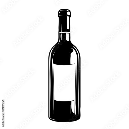 Elegant black vector illustration of a wine bottle showcasing a classic design and smooth silhouette for various applications